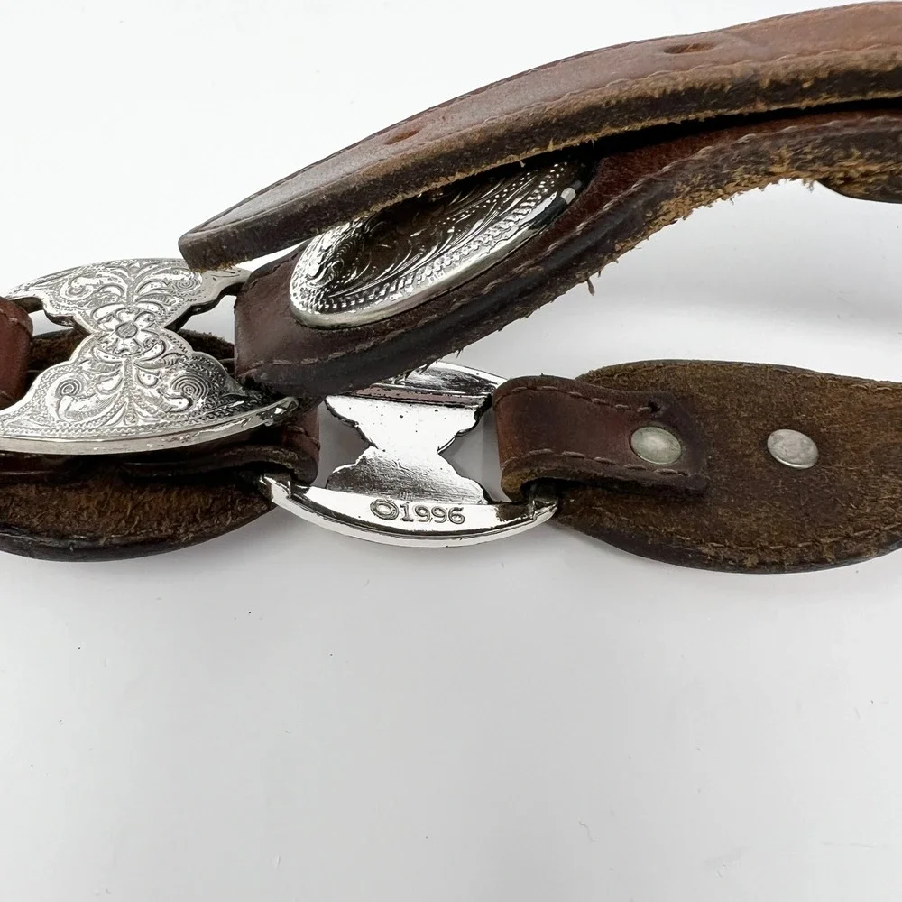 Vinntage Tony Lama USA 5297LWestern Brown Leather Silver Concho Belt Size 34 - Picture 9 of 13